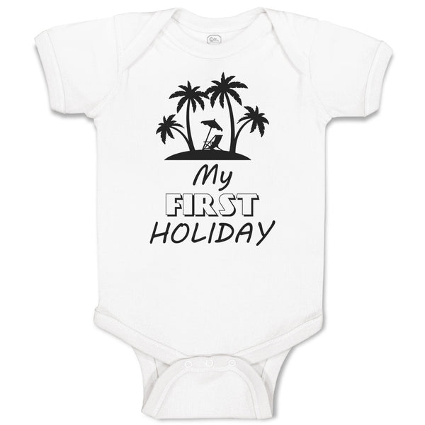 Baby Clothes My First Holiday with Silhouette Tropical Beach Baby Bodysuits