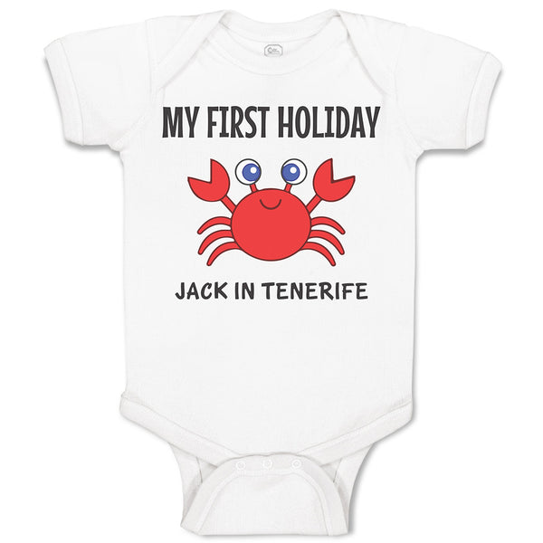 Baby Clothes My First Holiday Jack in Tenerife with Crab Sealife Baby Bodysuits