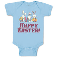Baby Clothes Happy Easter! 3 Rabbit with Easter Colourful Eggs Baby Bodysuits