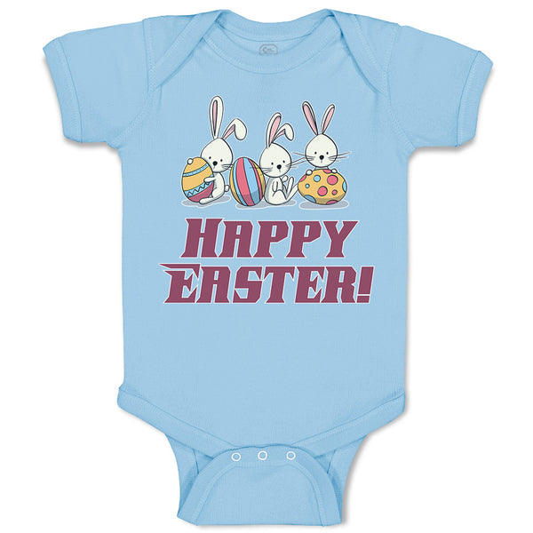 Baby Clothes Happy Easter! 3 Rabbit with Easter Colourful Eggs Baby Bodysuits