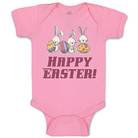 Baby Clothes Happy Easter! 3 Rabbit with Easter Colourful Eggs Baby Bodysuits