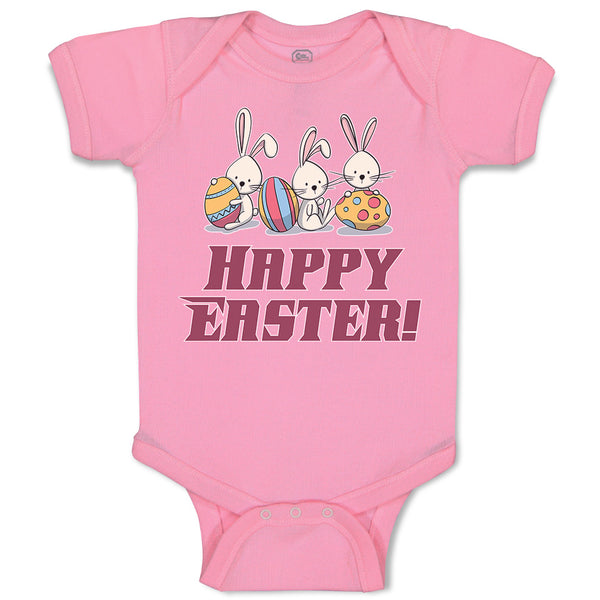 Baby Clothes Happy Easter! 3 Rabbit with Easter Colourful Eggs Baby Bodysuits