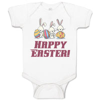 Baby Clothes Happy Easter! 3 Rabbit with Easter Colourful Eggs Baby Bodysuits