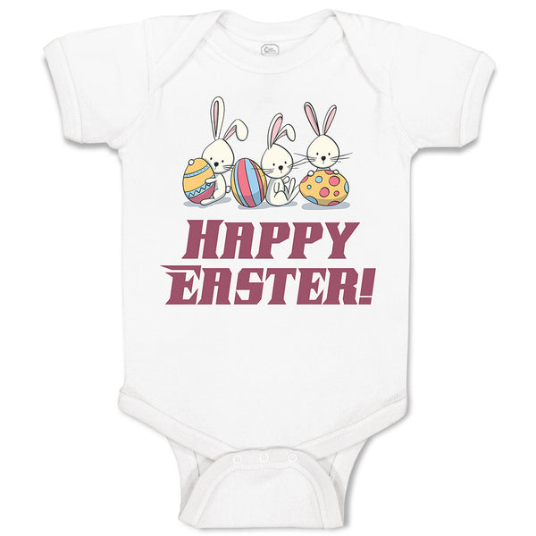 Baby Clothes Happy Easter! 3 Rabbit with Easter Colourful Eggs Baby Bodysuits