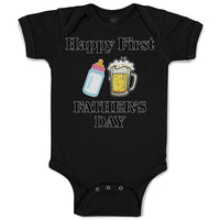 Baby Clothes Happy First Father's Days with Beer Glass and Feeding Bottle Cotton