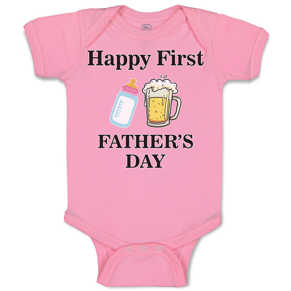 Baby Clothes Happy First Father's Days with Beer Glass and Feeding Bottle Cotton