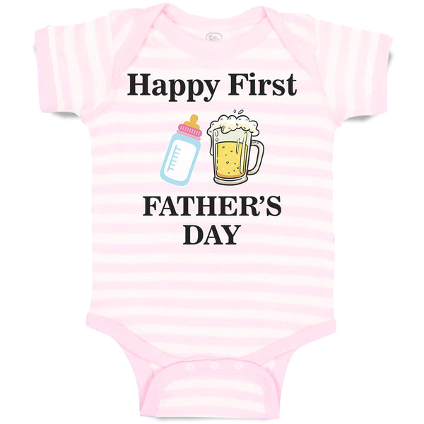 Baby Clothes Happy First Father's Days with Beer Glass and Feeding Bottle Cotton