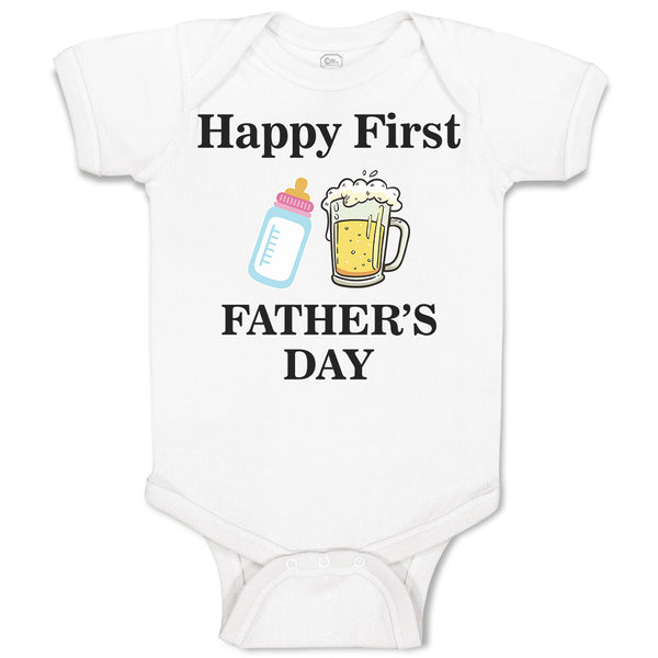 Baby Clothes Happy First Father's Days with Beer Glass and Feeding Bottle Cotton