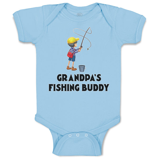 Baby Clothes Grandpa's Fishing Buddy Boy Standing with Fishing Net Hat and Bag
