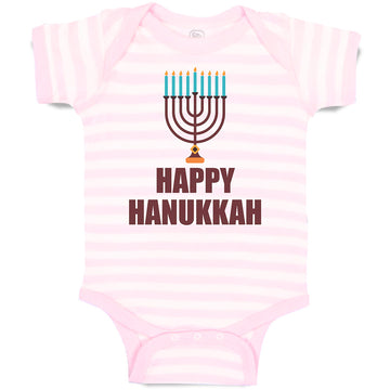 Baby Clothes Happy Hanukkah Menorah Candlestand with 7 Candles Baby Bodysuits