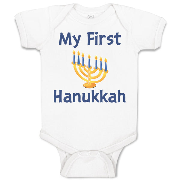 Baby Clothes My First Hanukkah Menorah Candlestand with 7 Candles Baby Bodysuits