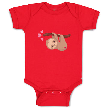 Baby Clothes Valentine Sloth Branch Pink Hearts Valentins Day Baby Bodysuits