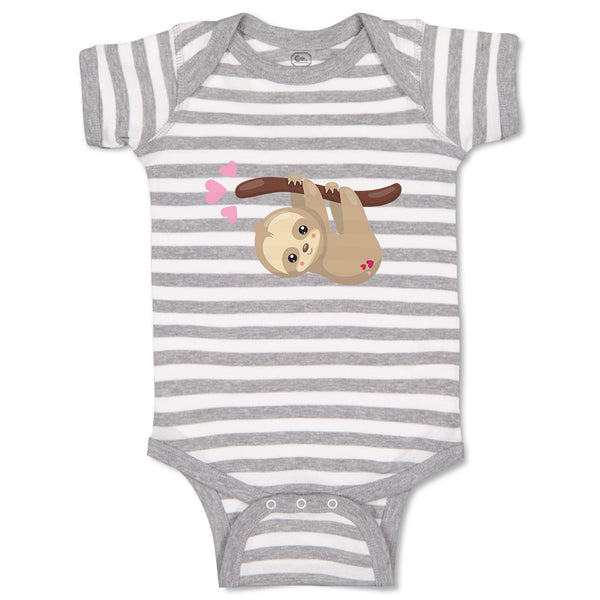 Baby Clothes Valentine Sloth Branch Pink Hearts Valentins Day Baby Bodysuits