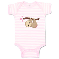 Baby Clothes Valentine Sloth Branch Pink Hearts Valentins Day Baby Bodysuits