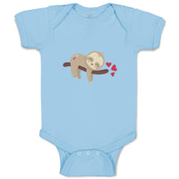 Baby Clothes Valentine Sloth Branch Red Hearts Valentins Day Baby Bodysuits