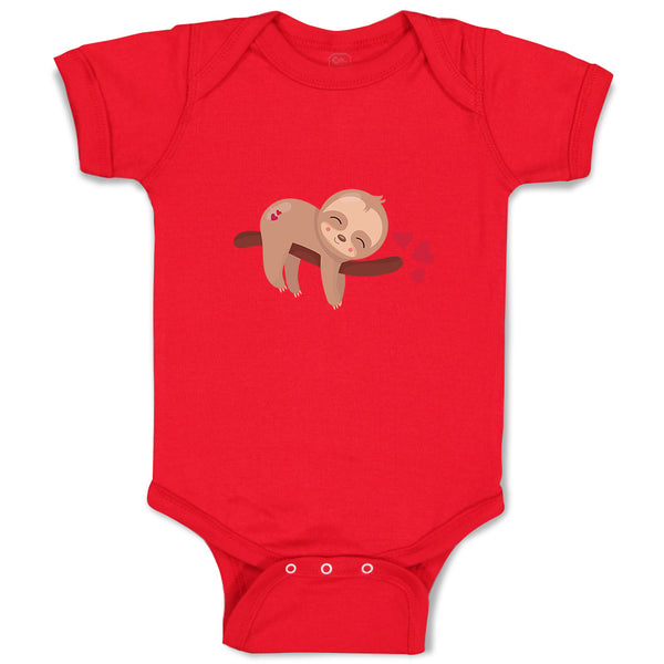 Baby Clothes Valentine Sloth Branch Red Hearts Valentins Day Baby Bodysuits
