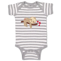 Baby Clothes Valentine Sloth Branch Red Hearts Valentins Day Baby Bodysuits