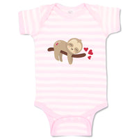 Baby Clothes Valentine Sloth Branch Red Hearts Valentins Day Baby Bodysuits