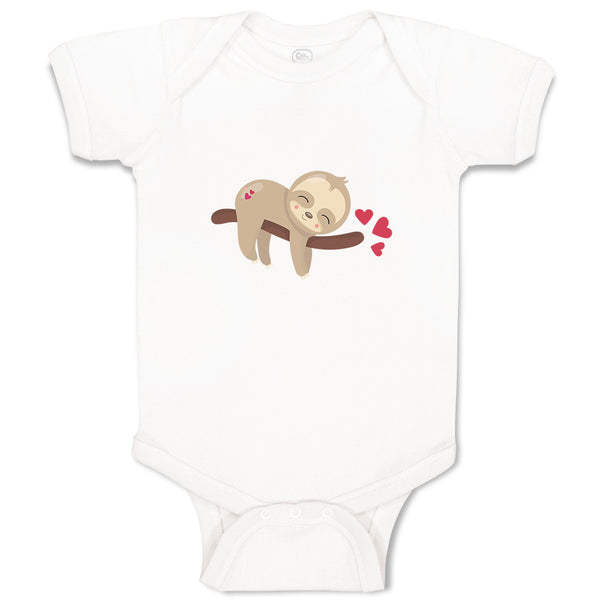 Baby Clothes Valentine Sloth Branch Red Hearts Valentins Day Baby Bodysuits