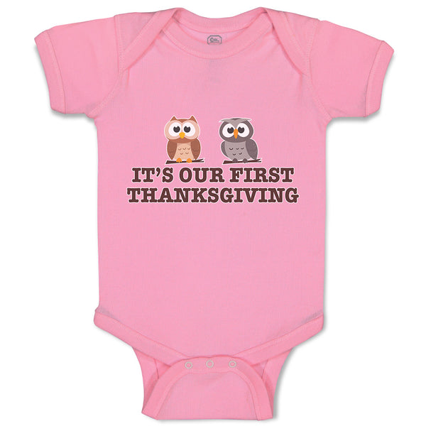 Baby Clothes It's Our First Thanksgiving 2 Owls Sitting Baby Bodysuits Cotton