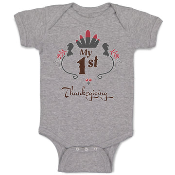 Baby Clothes My 1St Thanksgiving Bird Wings and Leaves Design Baby Bodysuits