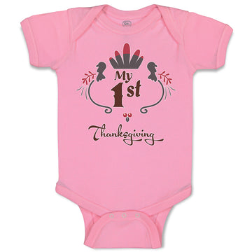 Baby Clothes My 1St Thanksgiving Bird Wings and Leaves Design Baby Bodysuits
