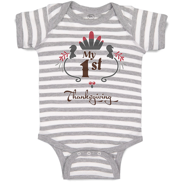 Baby Clothes My 1St Thanksgiving Bird Wings and Leaves Design Baby Bodysuits