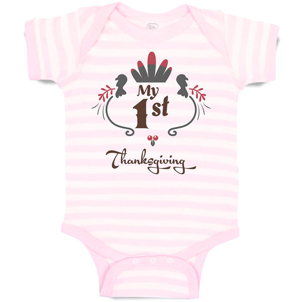 Baby Clothes My 1St Thanksgiving Bird Wings and Leaves Design Baby Bodysuits