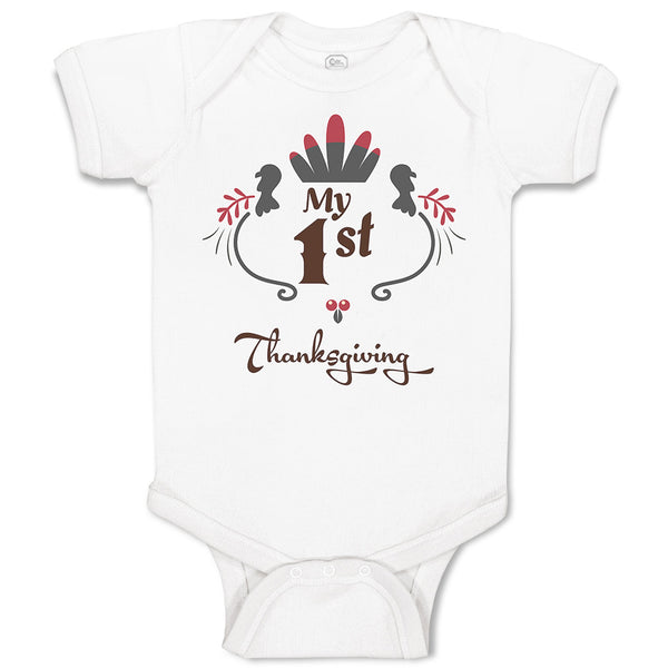 Baby Clothes My 1St Thanksgiving Bird Wings and Leaves Design Baby Bodysuits