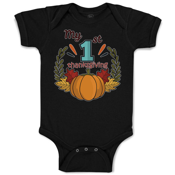 Baby Clothes My 1St Thanksgiving Vegetable Pumpkin with Leaves Baby Bodysuits