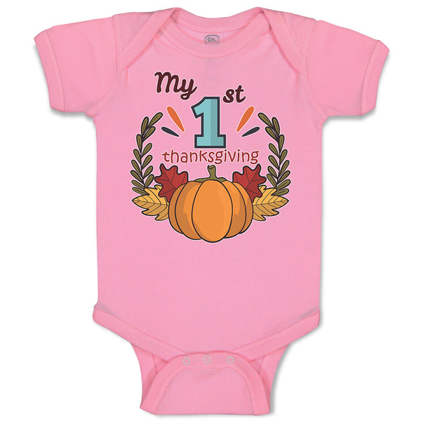 Baby Clothes My 1St Thanksgiving Vegetable Pumpkin with Leaves Baby Bodysuits