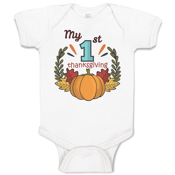 Baby Clothes My 1St Thanksgiving Vegetable Pumpkin with Leaves Baby Bodysuits