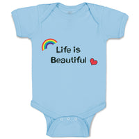 Baby Clothes Life Is Beautiful with Rainbow and Heart Funny Humor Baby Bodysuits