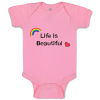 Baby Clothes Life Is Beautiful with Rainbow and Heart Funny Humor Baby Bodysuits