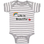 Baby Clothes Life Is Beautiful with Rainbow and Heart Funny Humor Baby Bodysuits