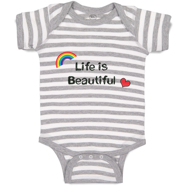 Baby Clothes Life Is Beautiful with Rainbow and Heart Funny Humor Baby Bodysuits