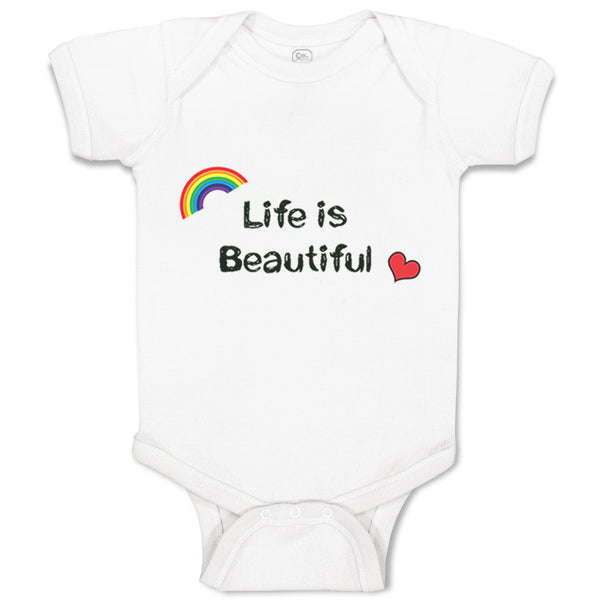 Baby Clothes Life Is Beautiful with Rainbow and Heart Funny Humor Baby Bodysuits