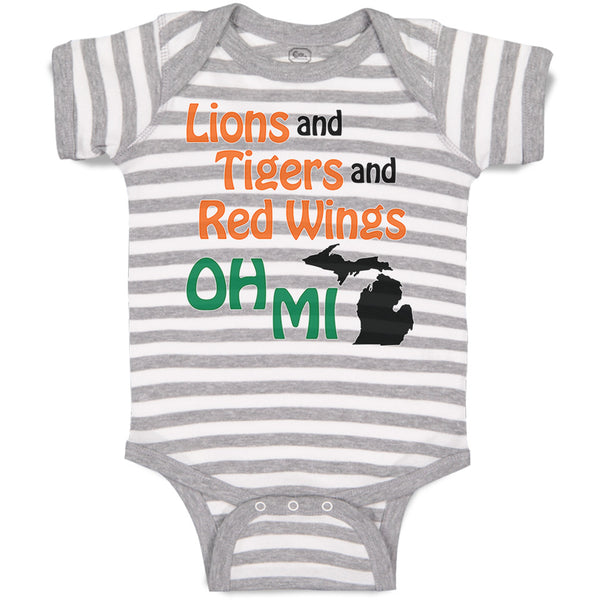 Baby Clothes Lions and Tigers and Red Wings Oh My Baby Bodysuits Cotton