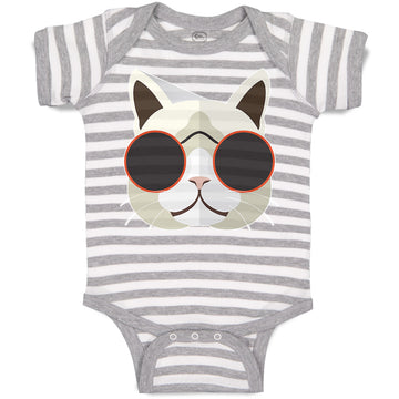 Baby Clothes Cat Head with Sun Glass Baby Bodysuits Boy & Girl Cotton