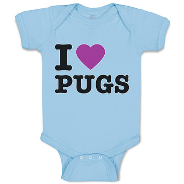 Baby Clothes I Love Pugs with Heart Symbol Baby Bodysuits Boy & Girl Cotton