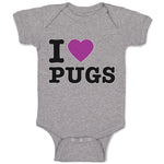 Baby Clothes I Love Pugs with Heart Symbol Baby Bodysuits Boy & Girl Cotton