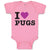 Baby Clothes I Love Pugs with Heart Symbol Baby Bodysuits Boy & Girl Cotton