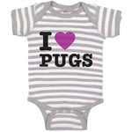 Baby Clothes I Love Pugs with Heart Symbol Baby Bodysuits Boy & Girl Cotton