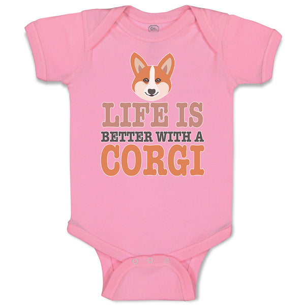 Baby Clothes Life Is Better with A Corgi Dog with Face Baby Bodysuits Cotton