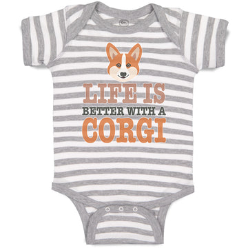Baby Clothes Life Is Better with A Corgi Dog with Face Baby Bodysuits Cotton