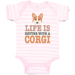 Baby Clothes Life Is Better with A Corgi Dog with Face Baby Bodysuits Cotton