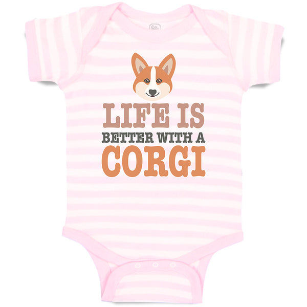 Baby Clothes Life Is Better with A Corgi Dog with Face Baby Bodysuits Cotton