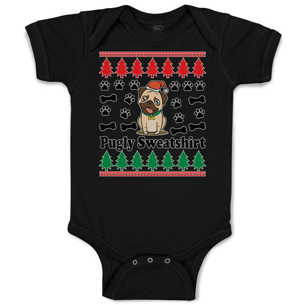 Baby Clothes Pugly Sweatshirt Dog with Christmas Hat and Bones and Paw Cotton