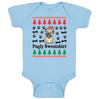 Baby Clothes Pugly Sweatshirt Dog with Christmas Hat and Bones and Paw Cotton