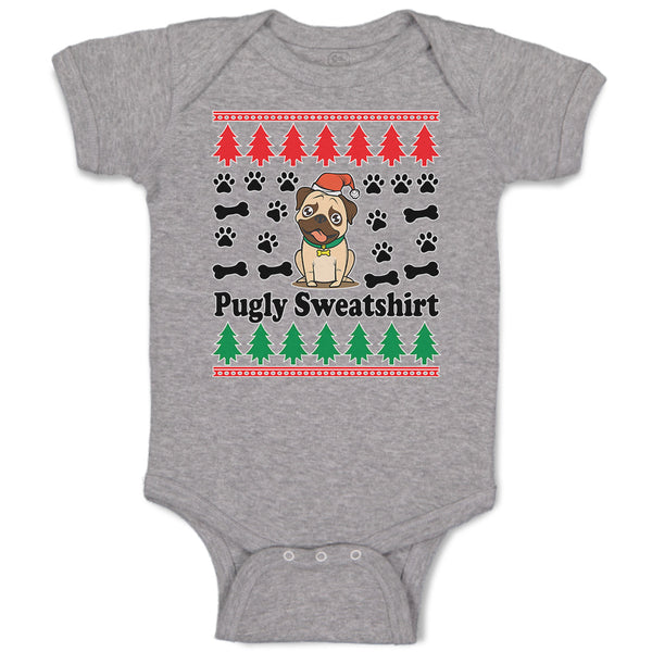 Baby Clothes Pugly Sweatshirt Dog with Christmas Hat and Bones and Paw Cotton